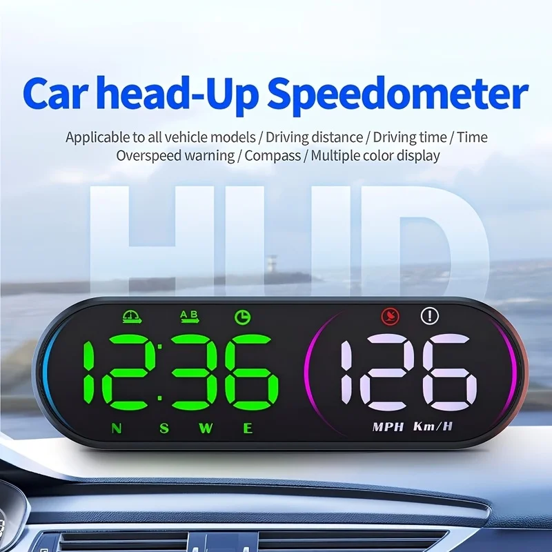 CarHUDDashboard，Car head-mounted display，Display real-time speed、Time、Mileage、Travel time、Driving direction and steering angle，E