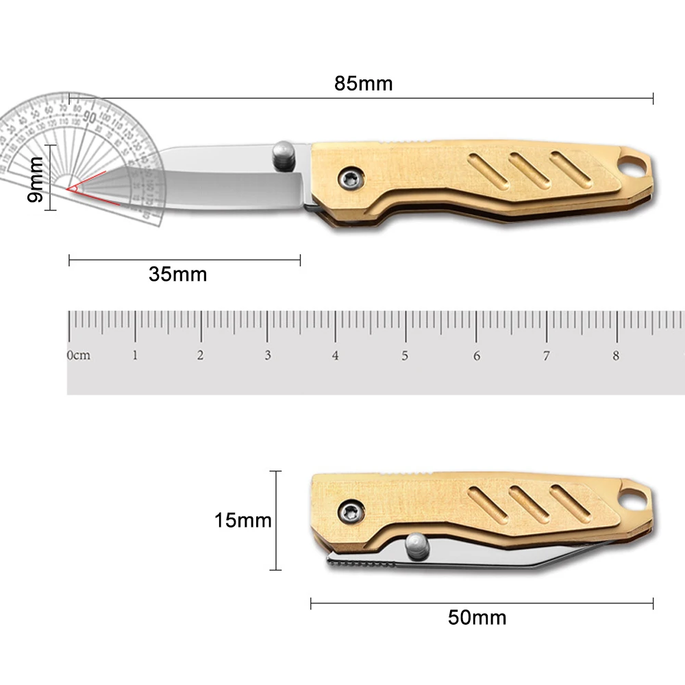 Brass Mini Folding Utility Knife Keychain Small Folding Pocket Knife For Men Package Envelope Opener Outdoor Tiny Pocketknife