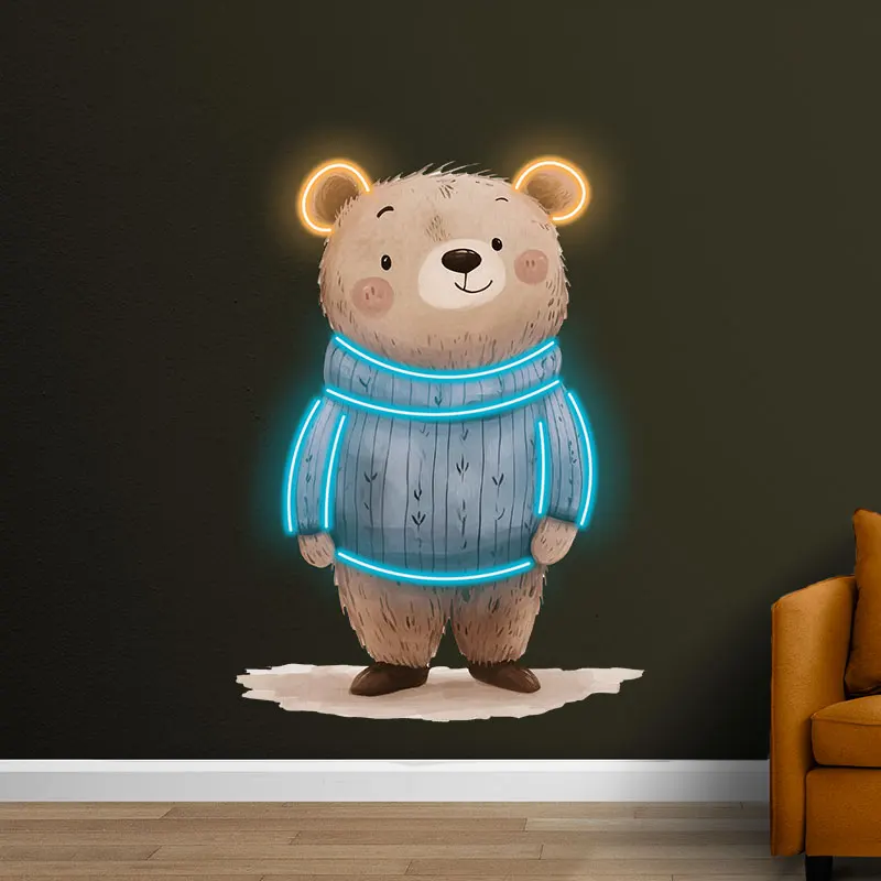 Toysign Cozy Sweater Bear Neon Wall Art – Cute Bear LED Sign Light, Adorable Cartoon Animal Decor for Kids Room, Nursery & Gift