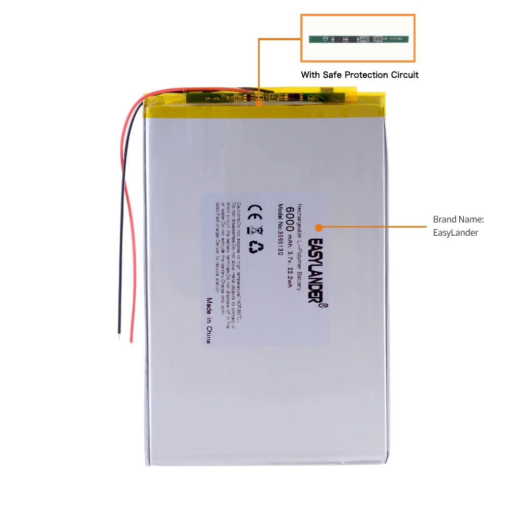 large capacity 3.7V 3595130 6000 mah  rechargeable lithium batteries For  BDF-M107 tablet a 10-inch