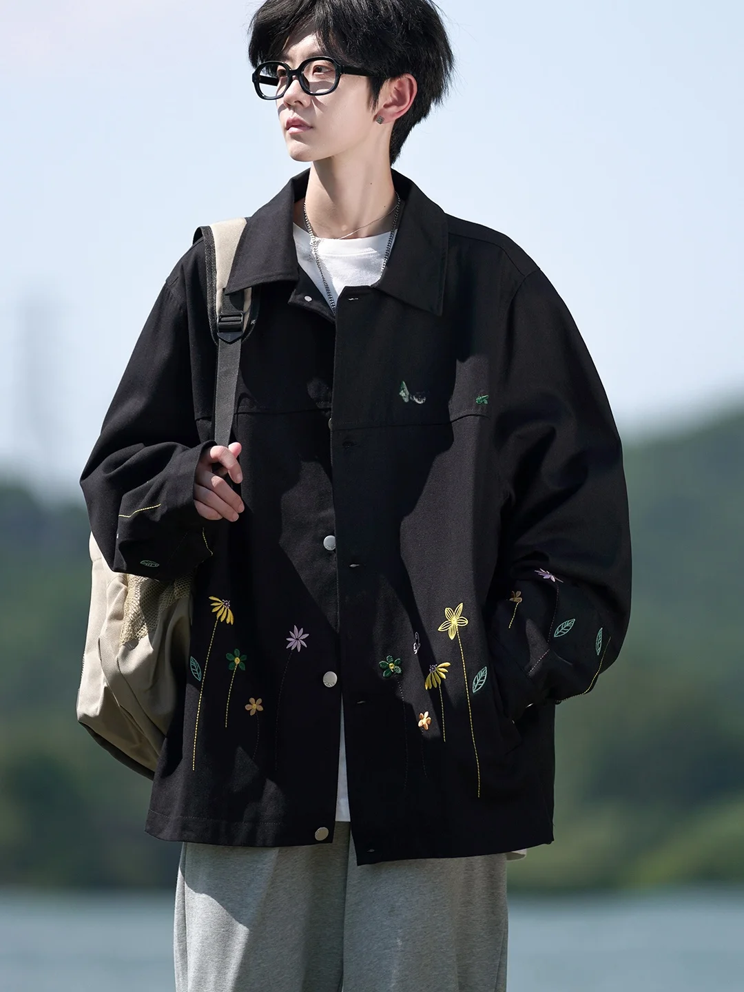 

Ретро-японская куртка с вышивкой и цветочным узором, повседневная, свободного кроя, осенняя, новая, универсальная, для пар, топ-куртка