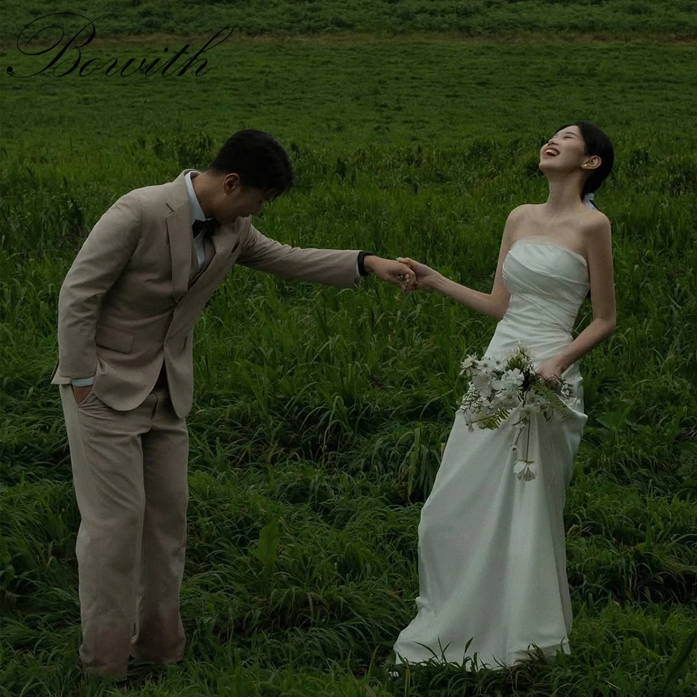 

Bowith Simple Korean Wedding Dresses A-Line Sleeveless Bridal Gown Customized Elegant Sleeveless Wedding Reception Dresses