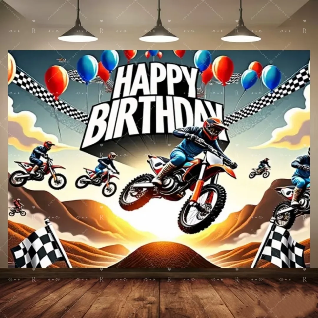 Motorrad-Themen Geburtstagsparty Dekorationen Hintergrund Rennspiel Banner Offroad-Motorradfahrer ‌ Fotografie-Hintergrund-Requisite – Detail 3