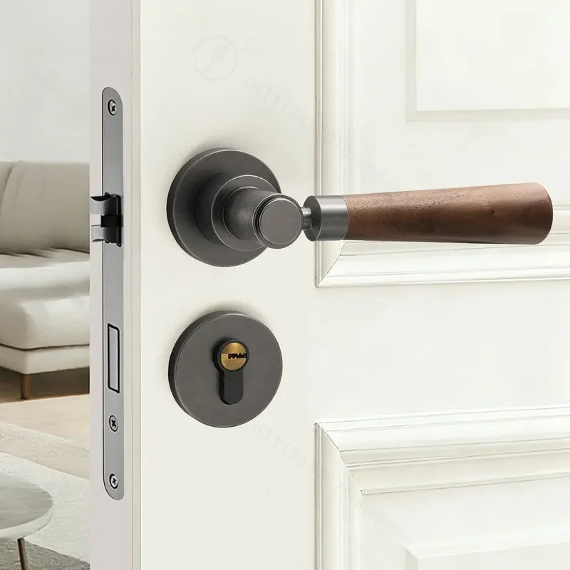 French Light Luxury Retro Walnut Door Handle Universal Indoor Silent Magnetic Lock for Bedroom Bathroom