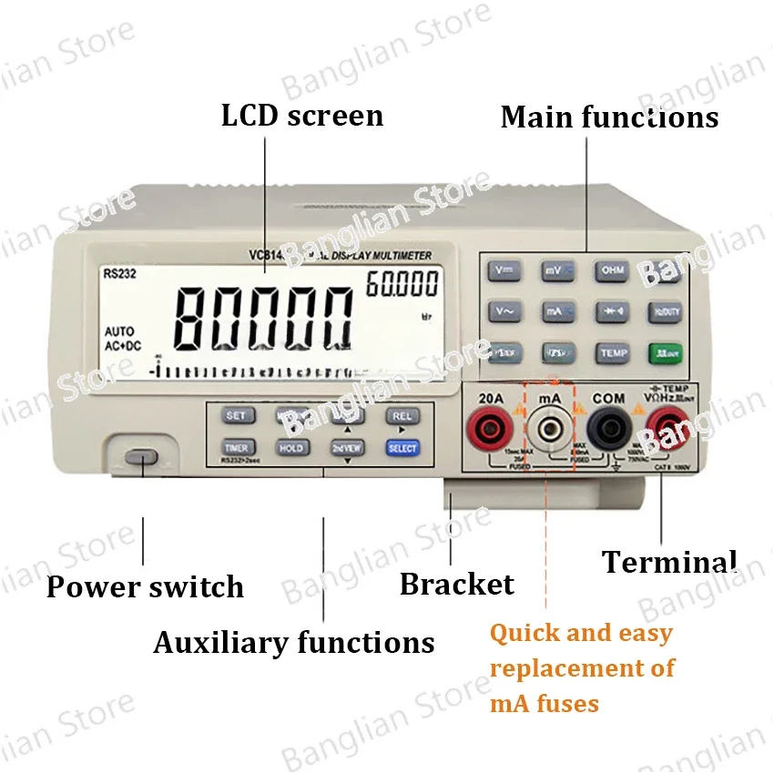 VC8145 Desktop Digital Multimeter, High Accuracy, Dual Display, Autoranging, Bench Top, 110V-220V, New