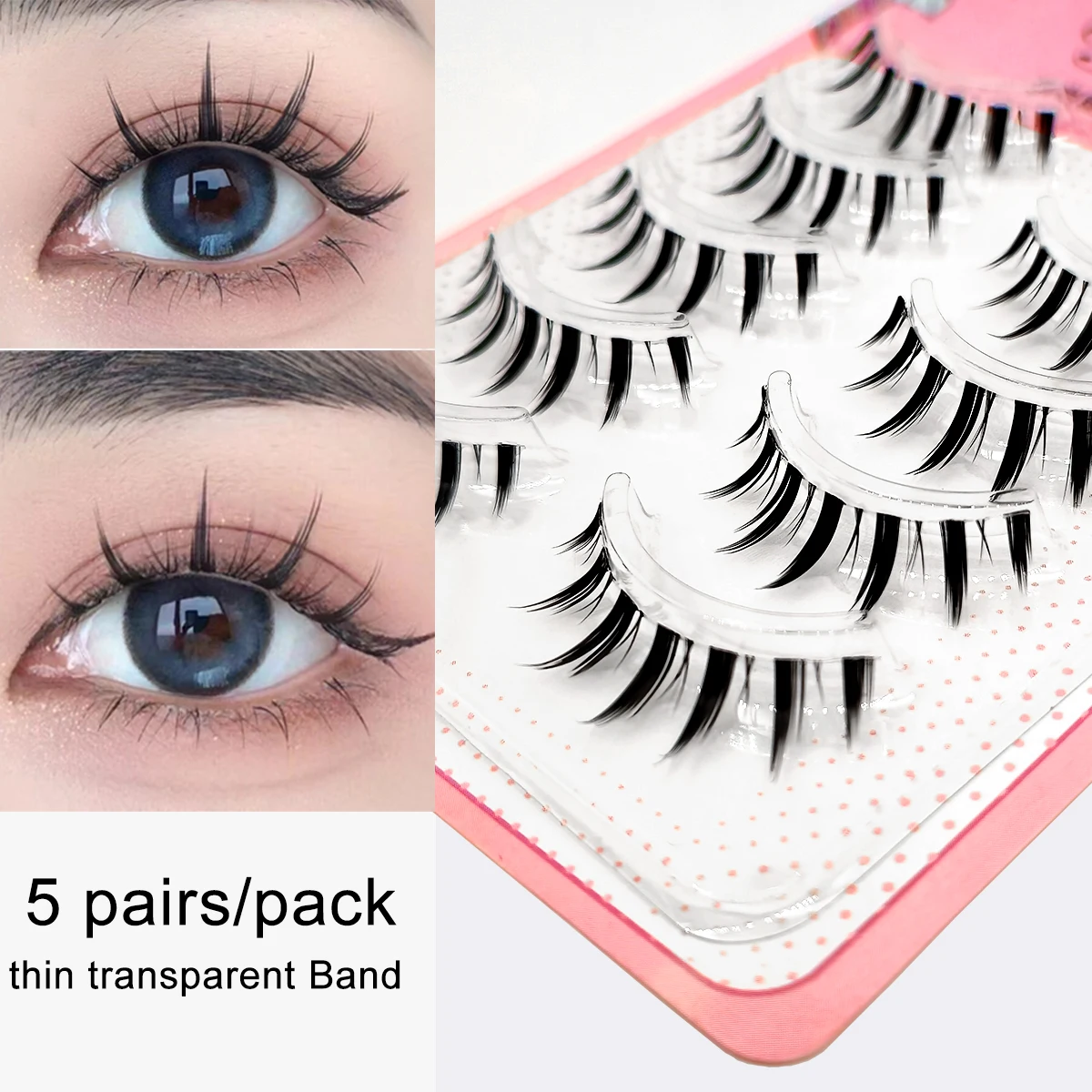 5 Pairs Spiky Anime False Eyelashes Natural Look Thick Eyelash Extension Cosplay Wispy Strip Eyelashes Manga Lashes