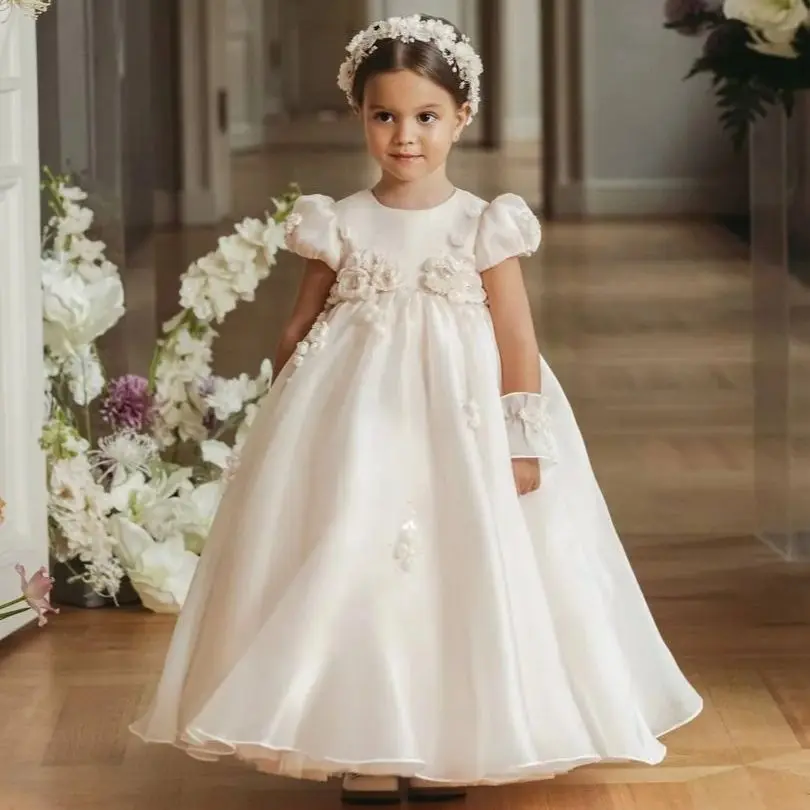 White Flower Girl Dresses for Wedding Customized Boho Floral Little Kids Birthday Party Dresses First Communion Dress