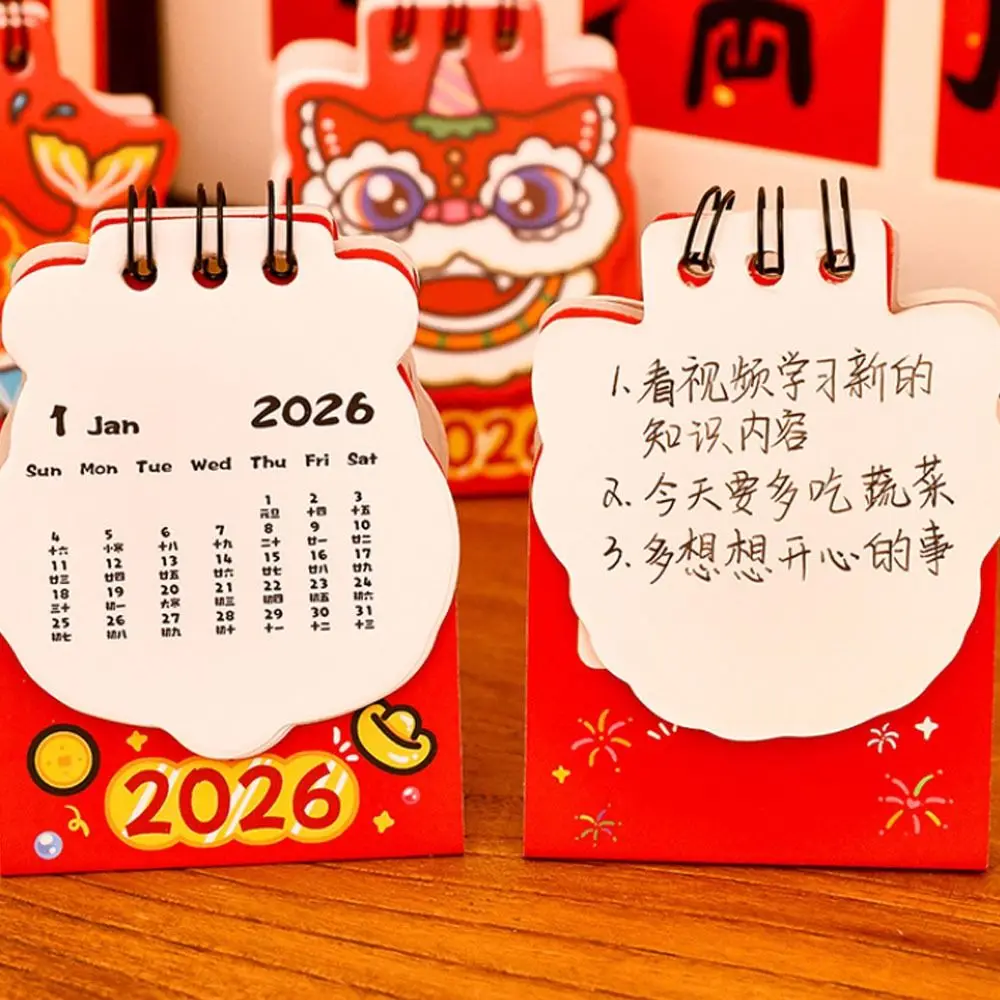Simple Red Desk Calendar To Do List Cartoon Mini Calendar 2026 Coil Calendar Desktop Decorations
