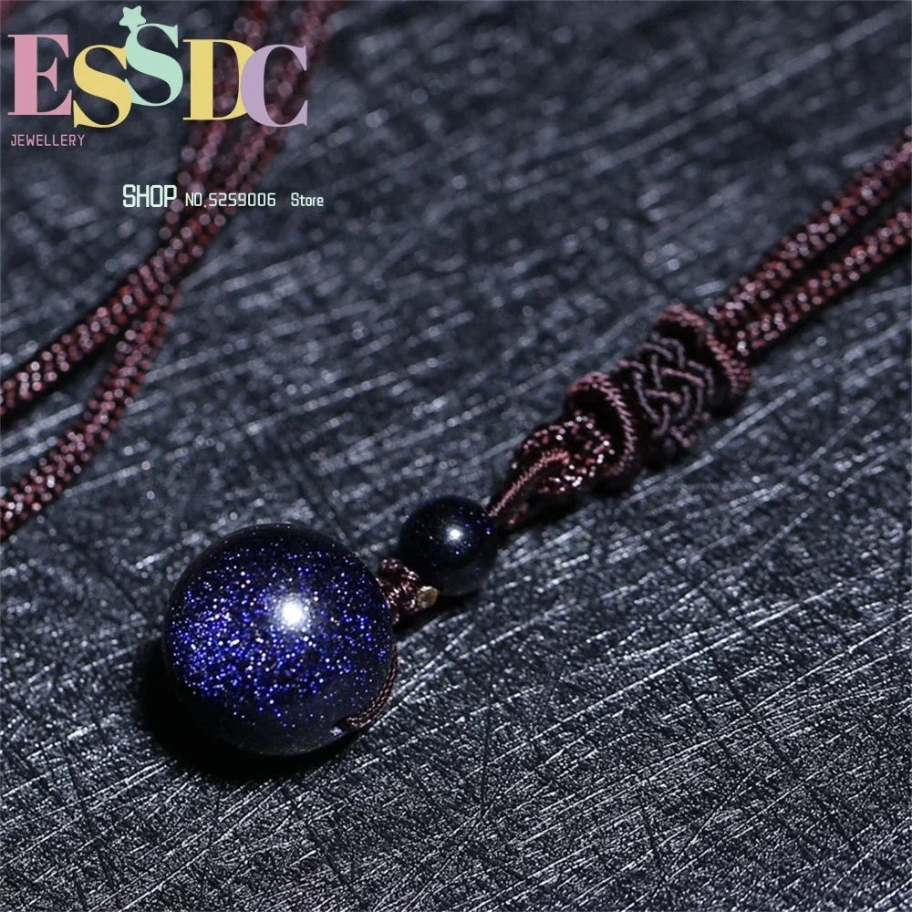 Wholesale Universe Galaxy Pendulum Natural Blue Sandstone Ball Pendant Necklace 8-18mm Transfer Luck Beads Men or Women Jewelry