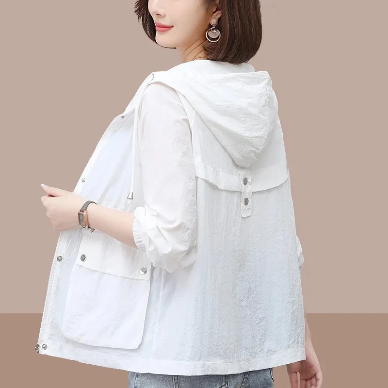 Chaqueta fina de protección solar para mujer, abrigo informal con cremallera, Tops básicos, novedad de verano 2023