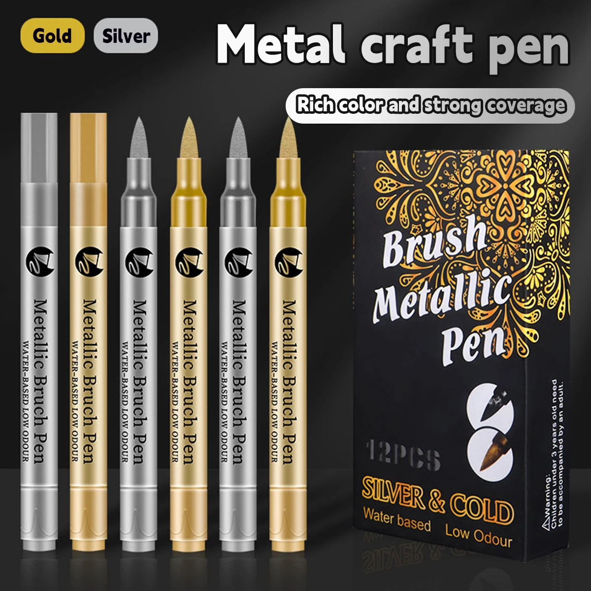 Brush Head Highlight Metal Pen Fast Drying Waterproof Ink Add-on Gold and Silver Graffiti Painting Brush Korean Stationery