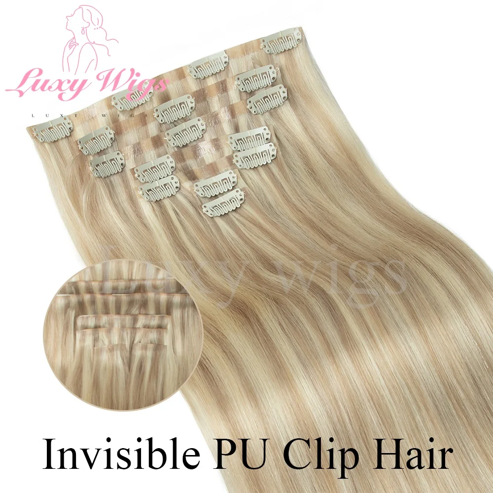 مشبك غير مرئي في وصلات الشعر البشري Balayge شقراء براون حقن سلس بو لحمة كليب على وصلات الشعر 7 قطعة/المجموعة