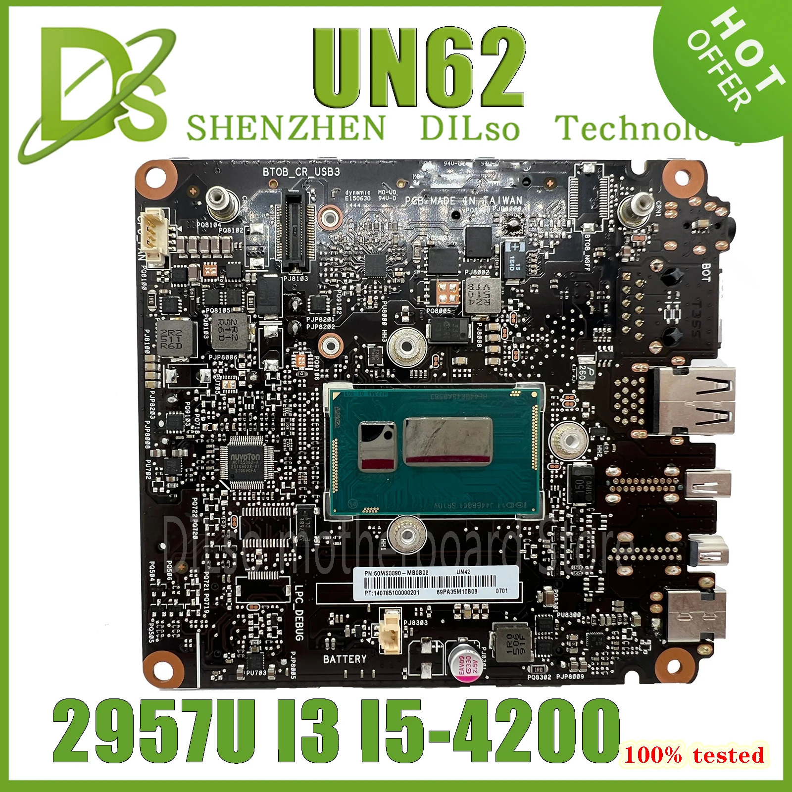 

KEFU UN62 Mainboard For ASUS VivoMini UN62 commercial Motherboard 2957U I3-4003U I5-4210 I7-4500U Test work 100%