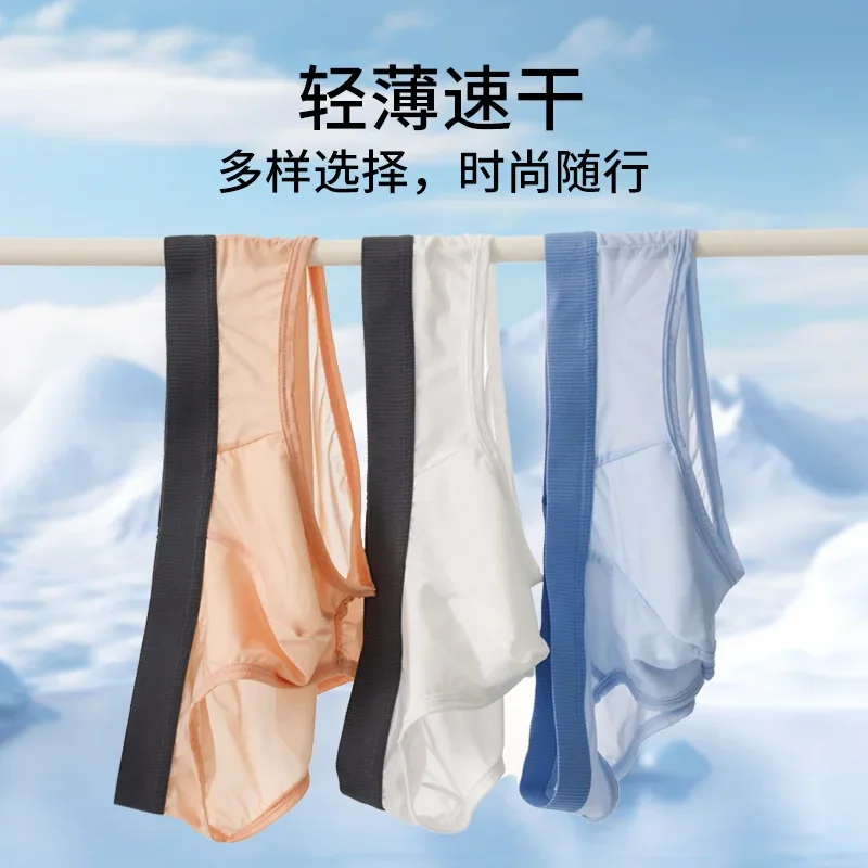 Triangle Panties Men's Ice Silk Briefs Mens Summer Ultra-Thin Mesh Breathable Sexy Underwear for Men