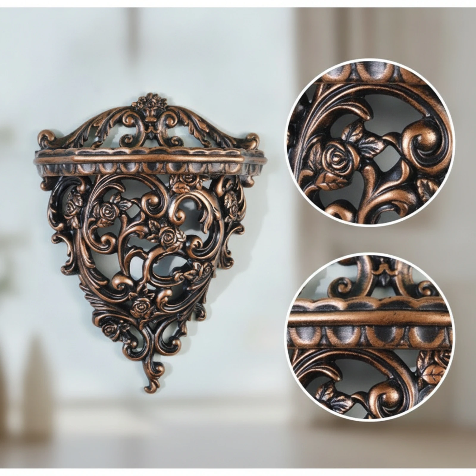 Cherub Wall Bracket Scrollwork Wall Bracket Corbel Carved Display Ledge Ornate for Living Room, Entryway
