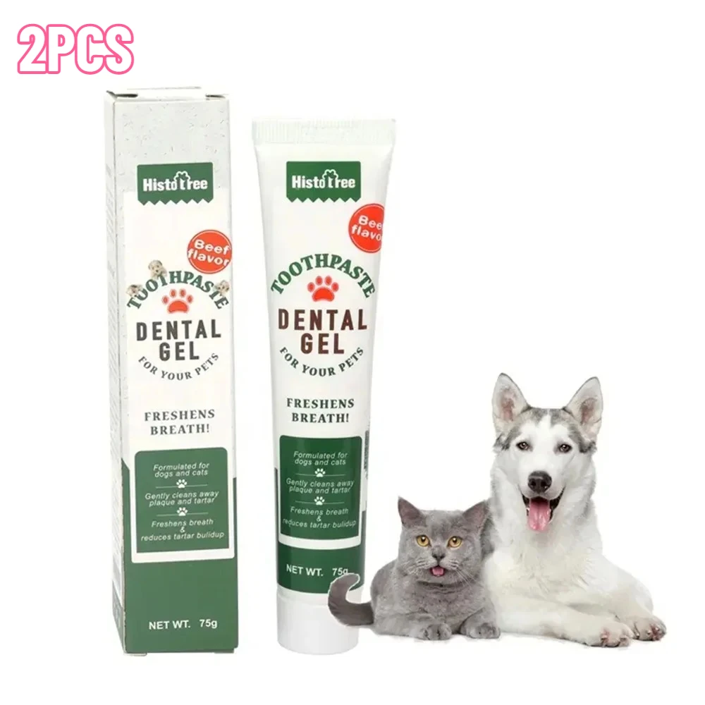 2 Stück Haustier-Zahnpasta Reinigungsmittel Vanille-Rindfleisch-Geschmack Haustier-Zahnpasta für Katzen und Hunde