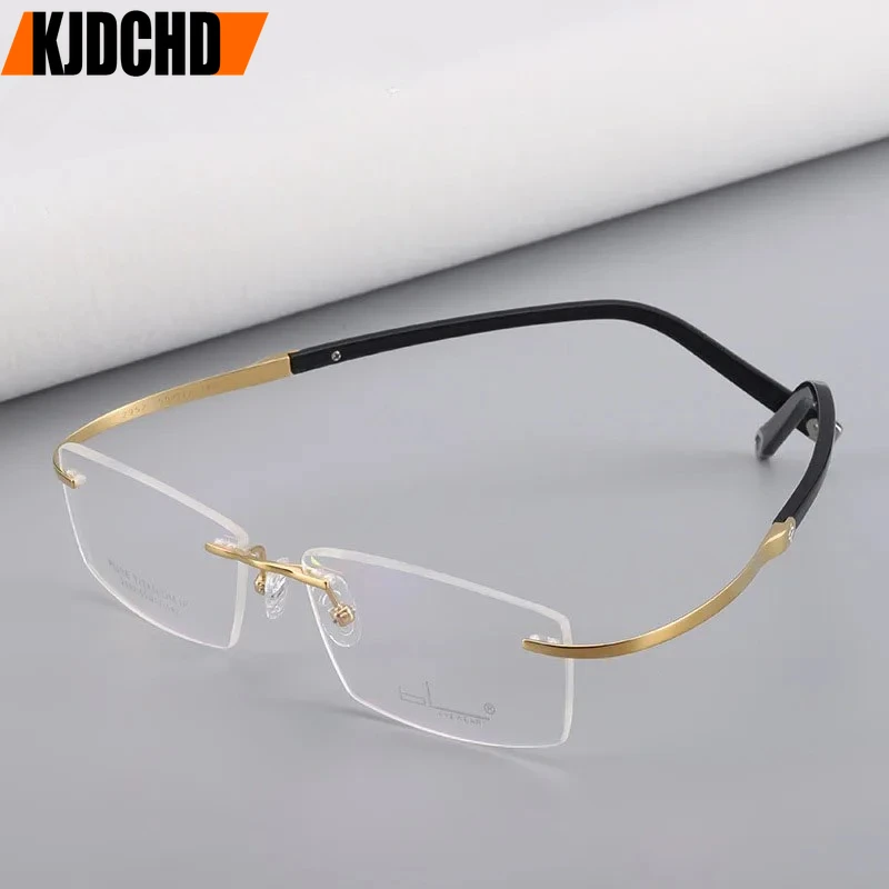 

KJDCHD Pure Titanium Rimless Glasses Frame Men Prescription Eyeglasses Women Myopia Optical Lenses Frame Screwless Eyewear