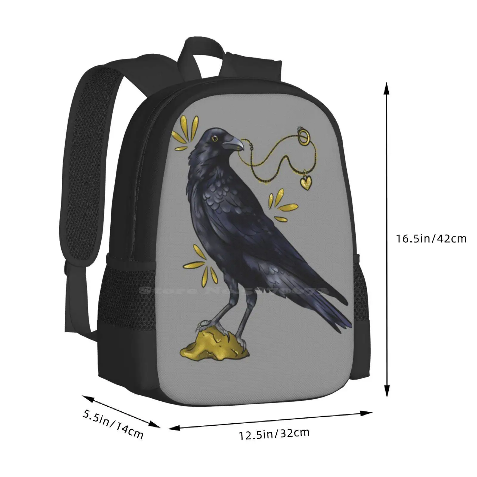 Crow With Golden Eye Large Capacity School Backpack Laptop Bags Crow Jewelry Golden Jewels Locket Nature Bird Wieskunde Dutch