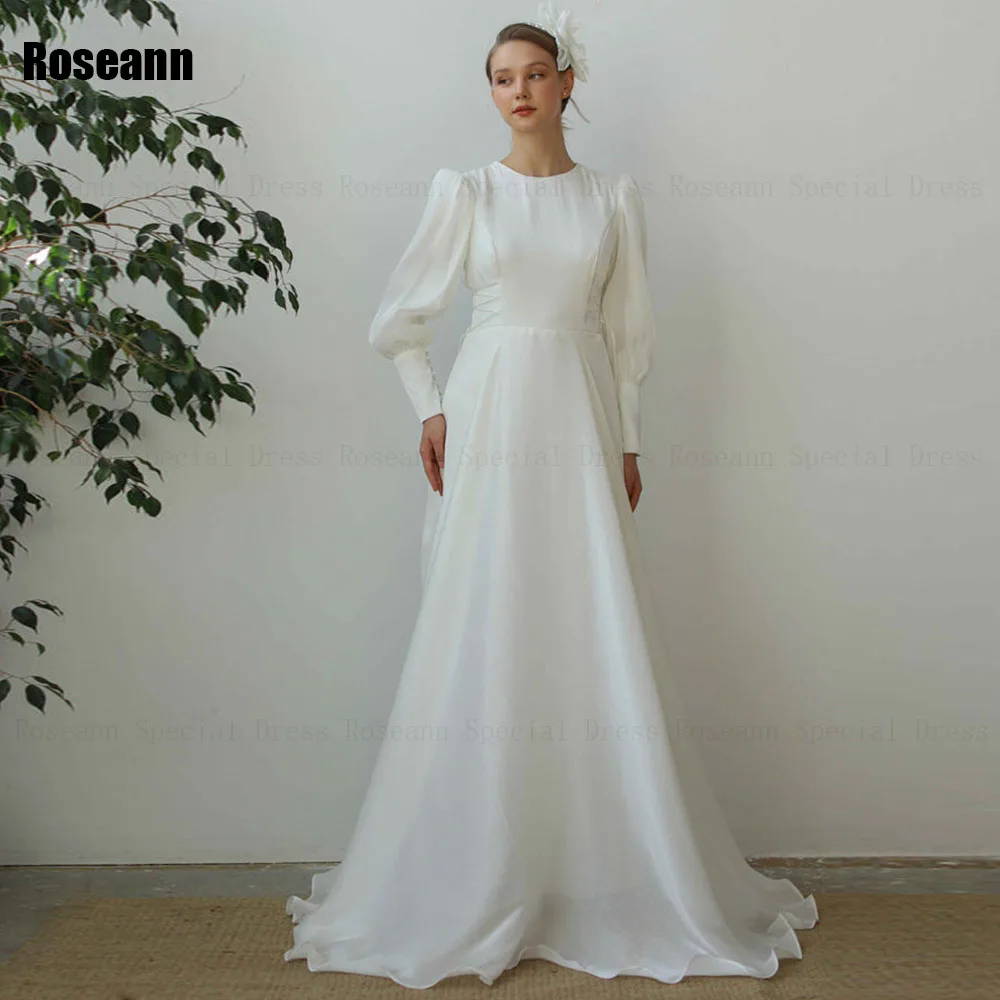 

Muslim 2024 New Fashion Ivory O-Neck A-line Wedding Dresses Ruffle Full Draped Pleat Floor Length Bride Dress robe de mariée