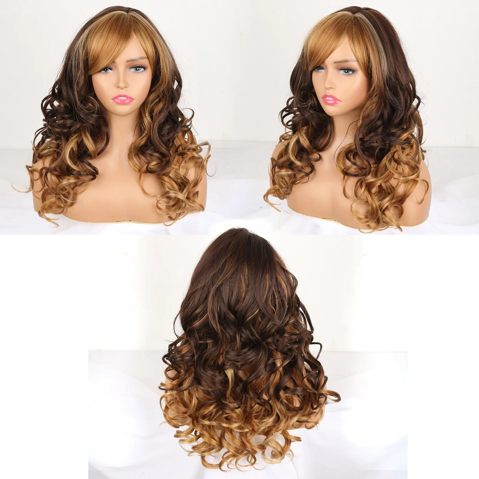 27/613 Highlight Body Wave Glueless Full Wigs Ombre Honey Brown Mix Blonde Water Wave Long Human Wig