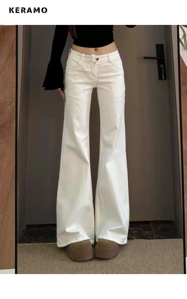 

Базовые расклешенные джинсы с высокой талией, женские белые брюки High Street Y2K, женские винтажные облегающие джинсовые брюки из чистого ткани 2000-х годов