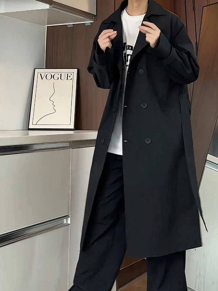 

Loose Men's Mid-Length Windbreaker Coat Double-Row Button Casual Autumn Outerwear Korean Sle Large Civilian Coat