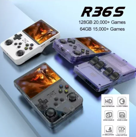 Consola de Videojuegos Portátil Retro R36S de 128 GB 【NUEVA 2026】 con Pantalla IPS de 3.5 Pulgadas, Sistema Linux, Juegos Clásicos Integrados, Ultraportátil