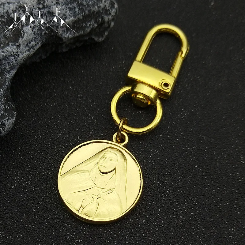 

Catholic Virgin Mary Round Medal Key Chains for Women Men Stainless Steel Gold Color Our Lady of Guadalupe Key Rings Jewelry