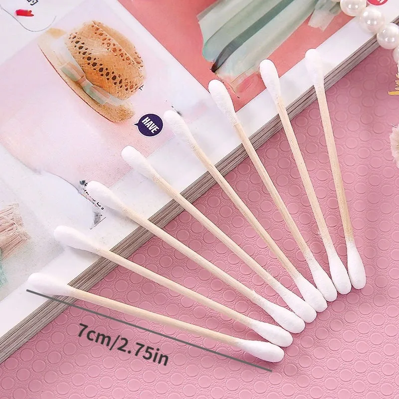 300pcs Bamboo Swabs with Wooden Handle, Double-Ended Swabs, Suitable for Ears, Makeup, Daily Cleaning, Fragrance-Free