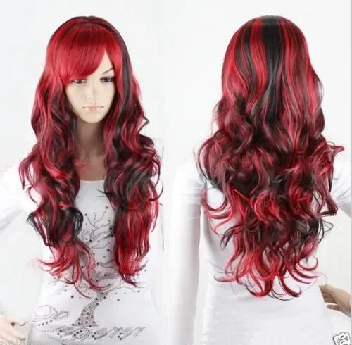 

Cosplay Black Mix Red Wig Long Wavy Curly Hair Women Wigs