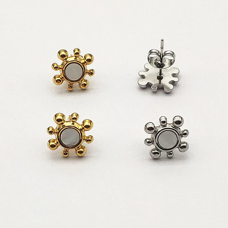 Wholesale 50pcs Stainless Steel Popular Earrings For Women Geometric Smooth Flower Earring Stud Fashion Elegant Jewelry Gifts