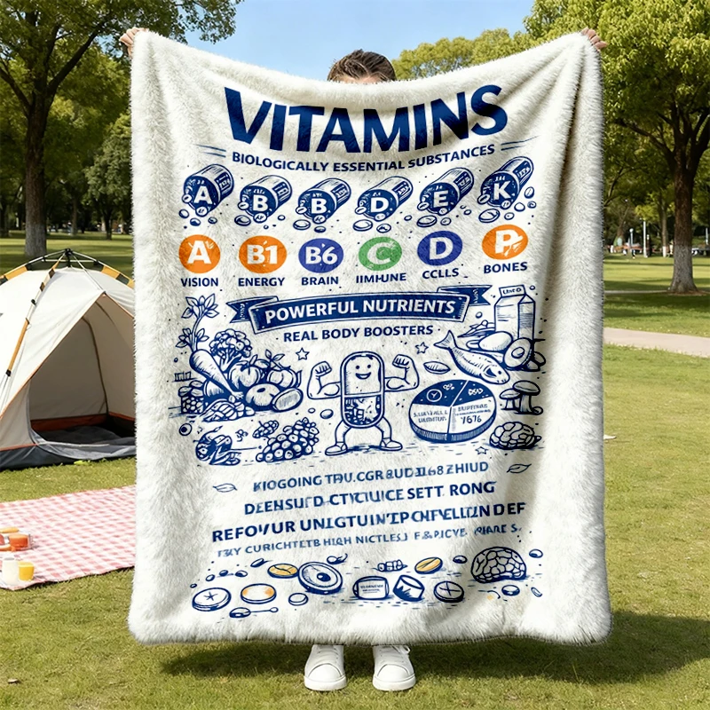 Vitamins Blueprint Vintage Science Flannel Blanket, Retro Biology Graphic Flannel Throw, Geek Gift