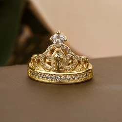 Vintage Virgin Mary Cubic Zirconia Adjustable Ring For Women Girls Unique Glamorous Design Wedding Party Promise Jewelry
