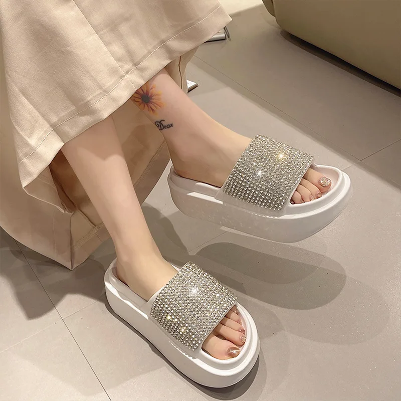 On A Wedge Shoes Woman 2024 Slippers For Swimming Pool Luxury Slides Pantofle Jelly Flip Flops Platform Big Size Low Beach Desig