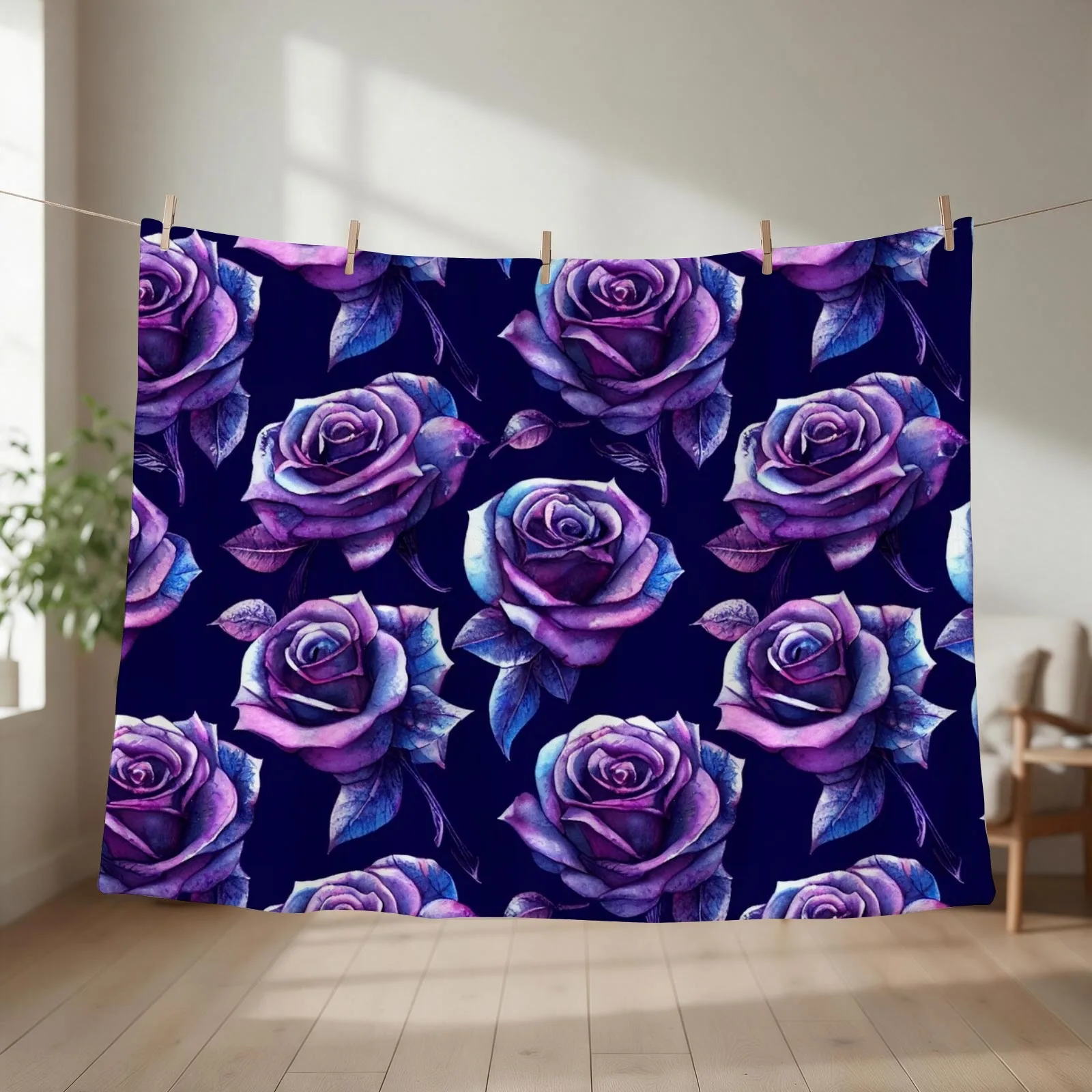 Dark watercolor rose pattern design Throw Blanket couch cozy soft plush fuzzy picnic outdoor blanket