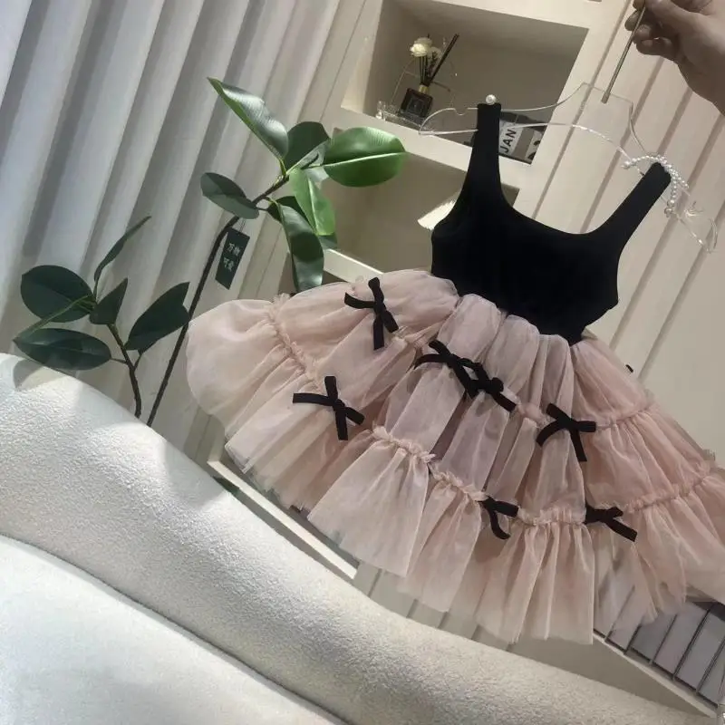 2025 New Summer Sleeveless Lace tutu Ball Gowns 9M-4 Yrs Baby Girls Cute Bow Princess Dress Party Dresses 1st Birthday Dress