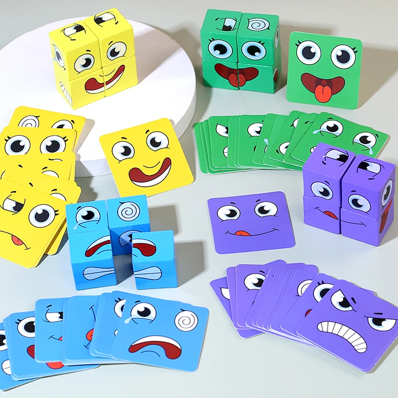 Montessori Face-changing Cube building blocks, expression puzzle toys, emotion expression games, children's educational toys