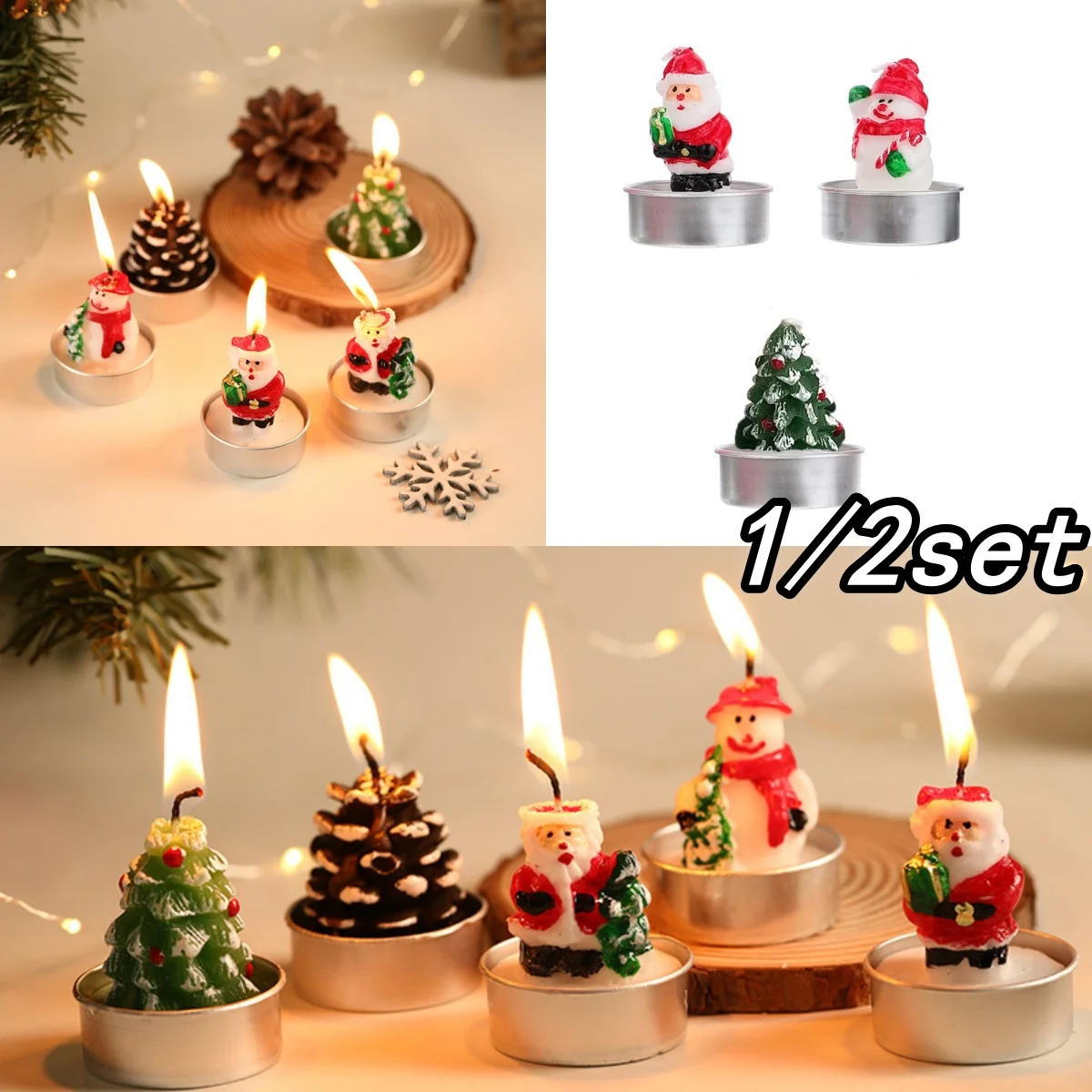 3pcs/set Christmas Candles Mini Claus Xmas Tree Snowmen Shaped Tin Cans Handheld Candles for Home Decor New Year Craft Gifts