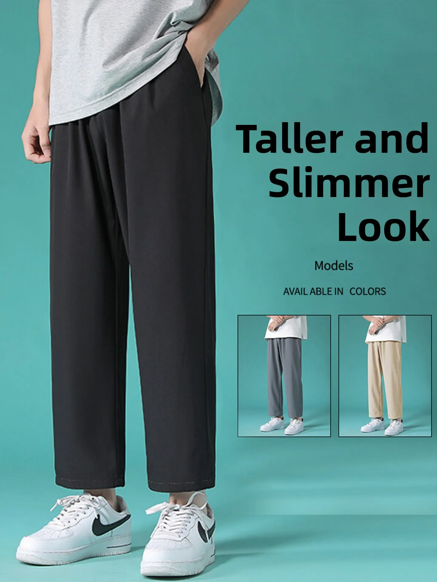 

Ice Silk Nine-Foot Men's Summer Thin Casual Pants Loose Straight Leg Spor Teens Printed Men's Pants Cool Feeling Lightweight