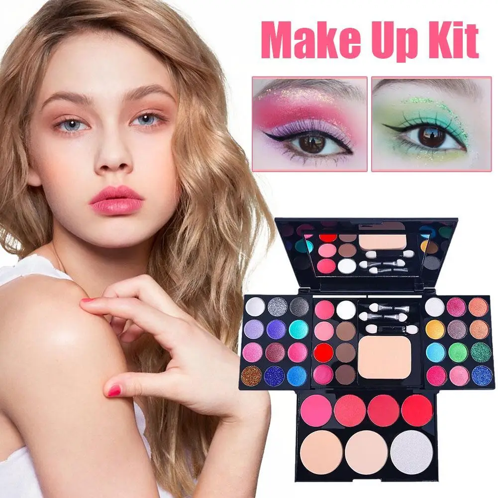 39 Colors 50% Hot Sale Blusher Lip Gloss Eyeshadow Palette Makeup Kit Brush Mirror Cosmetic Set With 3 Layers Easy-to-carry