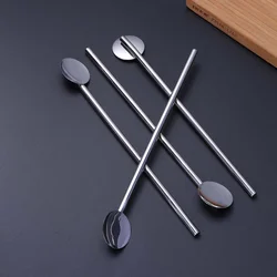 6 Pcs/Pack Metal Straw Spoon Drinking Stainless Steel Shot Cocktail Mixing Reusable Straws Cocktail Spoons Set(Primary Color)