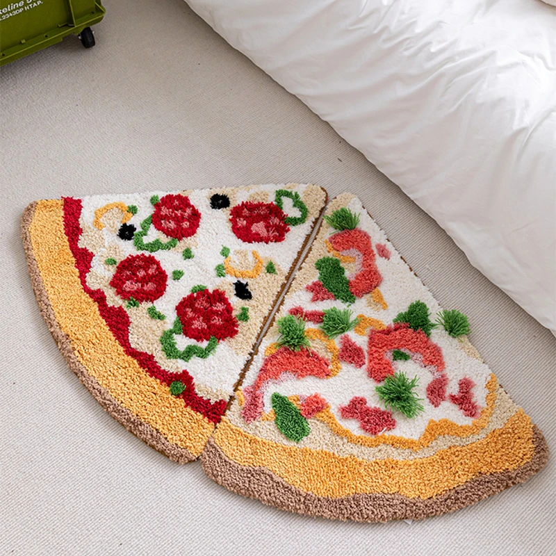Tufting Pizza Bathmat Fluffy Carpet Bath Tub Side Mat Anti Slip Rug Floor Pad Bathroom Doormat Aesthetic Home Room Decor