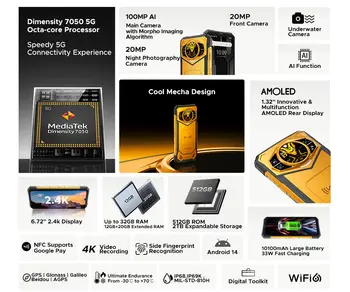 全球首發 DOOGEE S200 X 5G 三防手機,12GB+512GB 存儲,6.72 英寸 FHD+ 120Hz IPS 屏幕,天璣 7050 處理器,10100mAh 電池,33W 快充 6 最佳銷售 智慧型手機 - №3