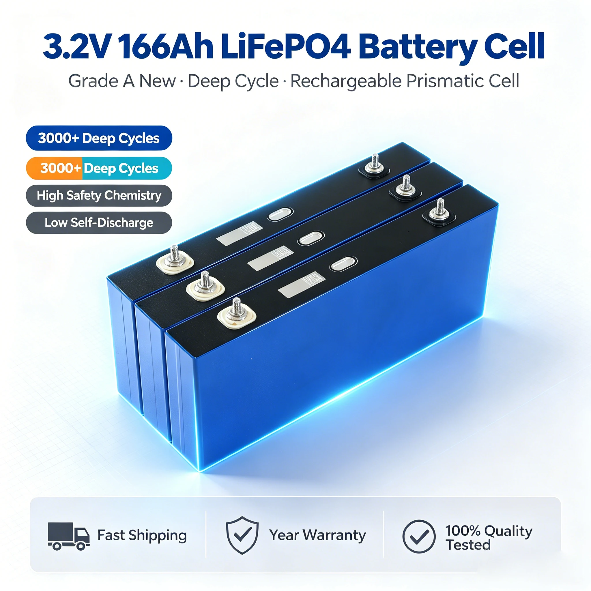 LiFePO4 Battery Cell 3.2V 166Ah 170Ah DIY 12V 24V 36V 48V Pack for EV Scooter Solar Inverter, 1-36pcs Optional