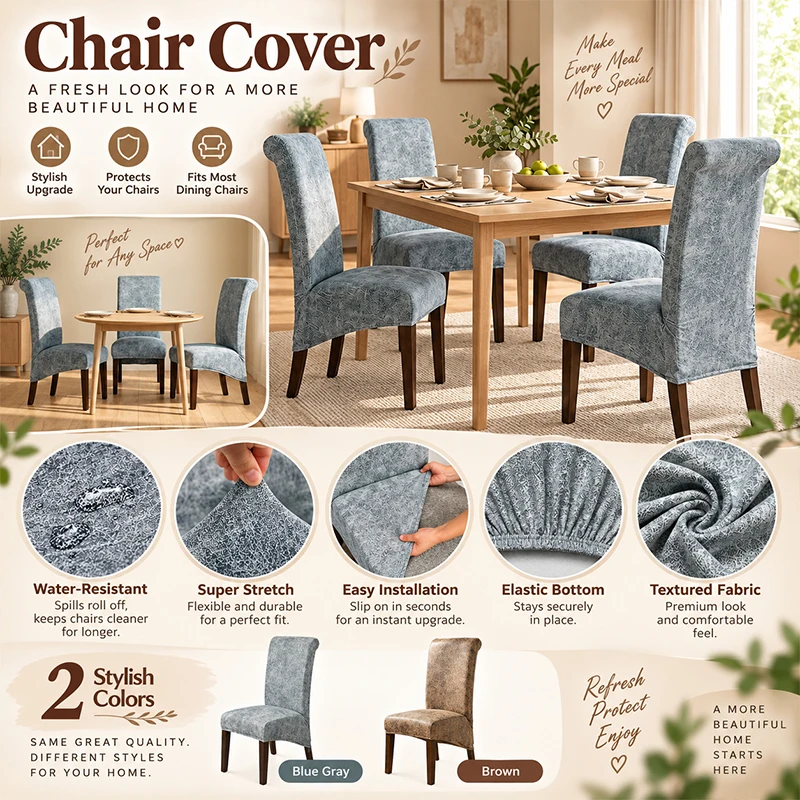 Matte PU Dining Chair Slipcover Waterproof Faux Leather  Stretch Removable Chair Protector for Dining Room Home Decor