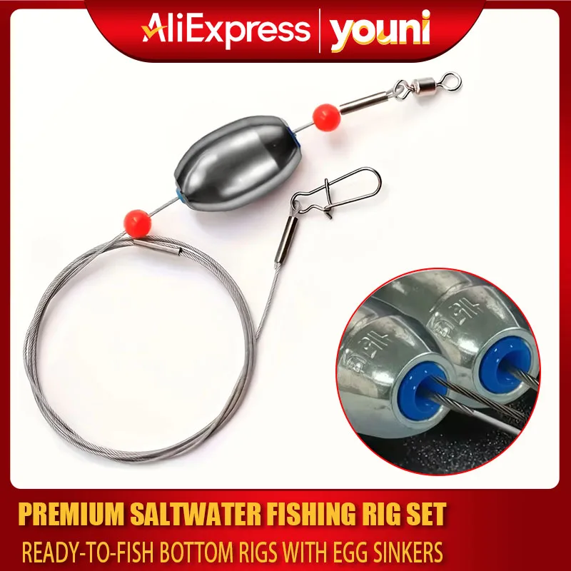 4-Pack Ready-to-Fish Saltwater Rig Kit | Bottom Fishing Setup with Egg Sinkers for Snapper, Flounder, Catfish