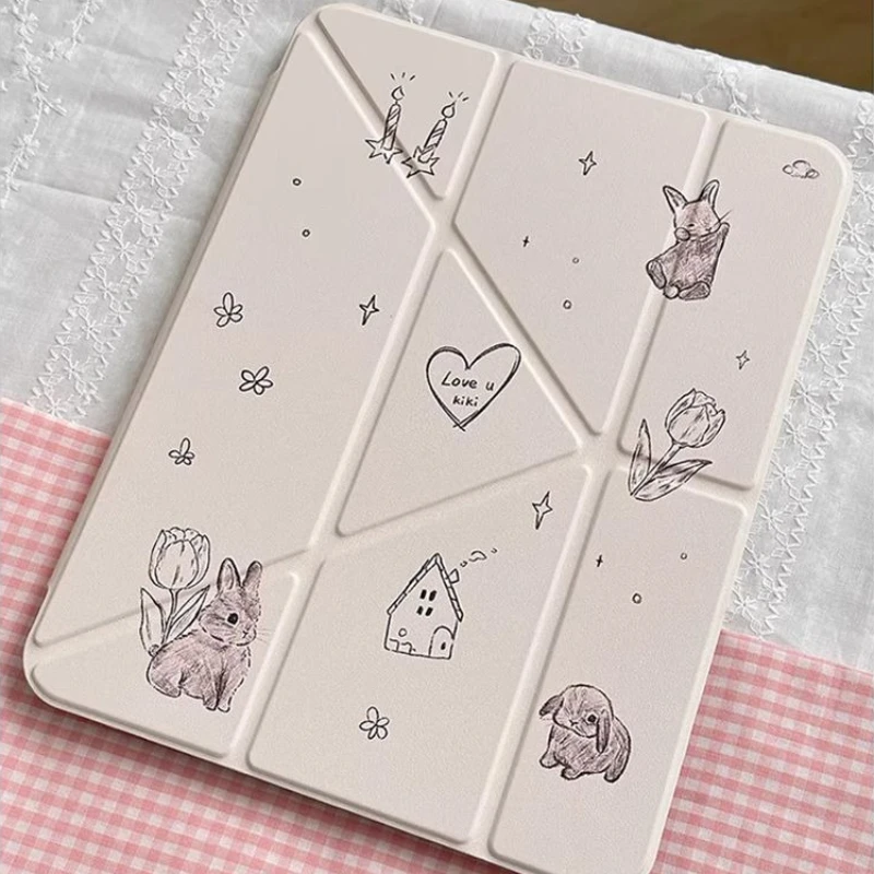 3+Y-Shaped Folding Cover for For IPad Air 6 Case IPad 10th Gen Air 5th 4th 10.9 Pro 11 2nd 3rd 4th IPad 10.2 7th 9th 8th Rabbit