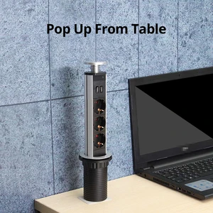 Wallpad kéo Pop Up TableCloth 3 phích cắm 2.4A Cổng tải USB 2M Tiện ích mở rộng có thể thu vào được phích cắm bằng nhôm Body Bush Tháp bán hàng chính với USB - №6