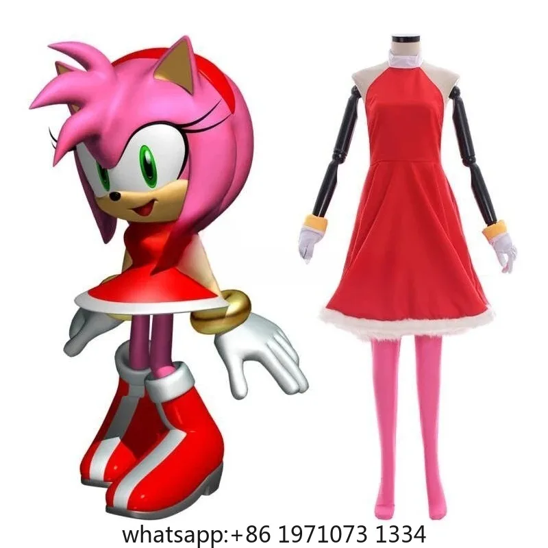 Amy Rose Cosplay Costume Rosy The Rascal Cosplay Red Dress Suit Women Game Cosplay Outfit Halloween Party Role Play Dress