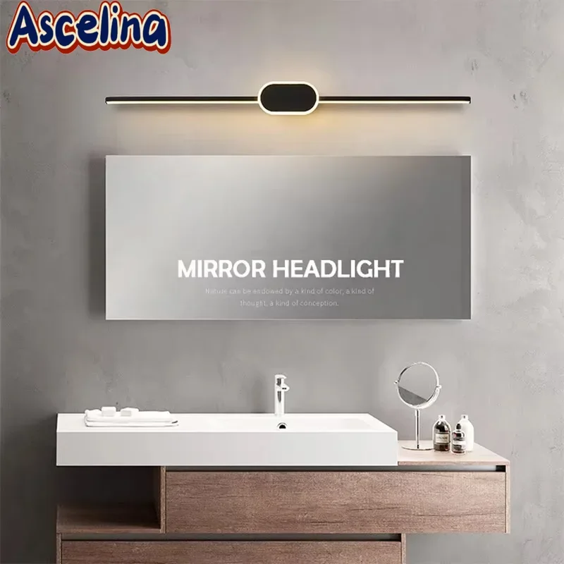 Modern LED Wall Lamp Minimalist Black/White Strip Mirror Front Lights Bedrooms Kitchen Checkroom Nordic Interior Decor Luminaire